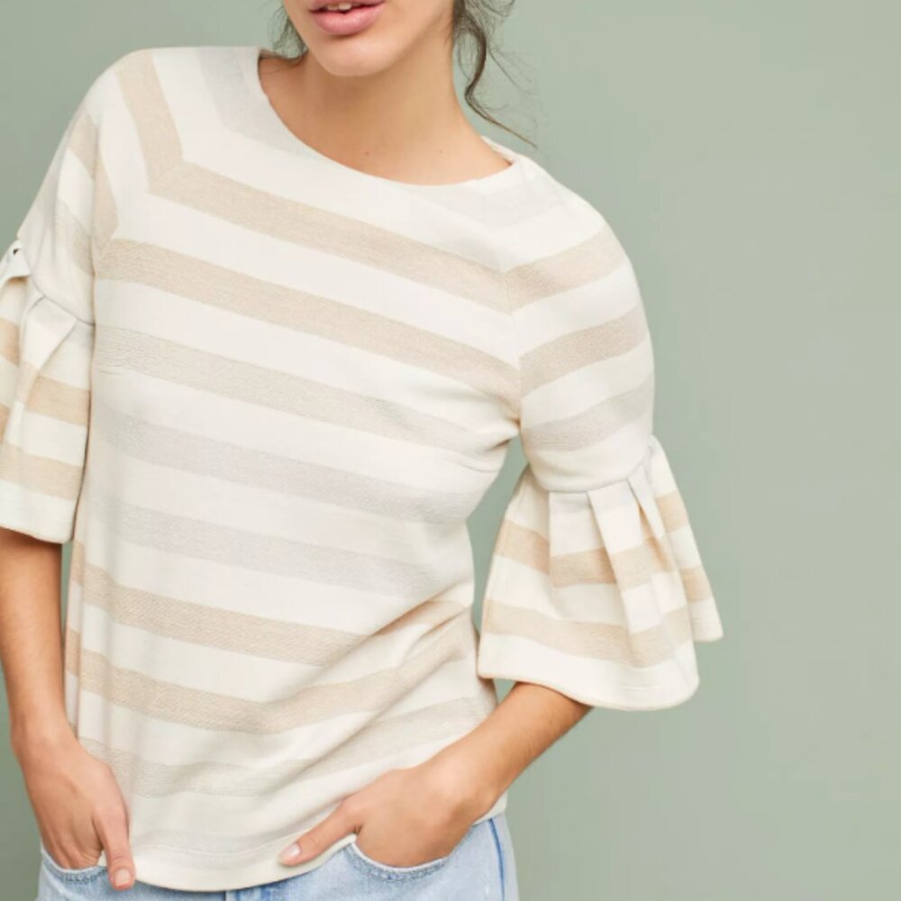 Anthropologie Maeve Striped Ruffled-Sleeve Top Small